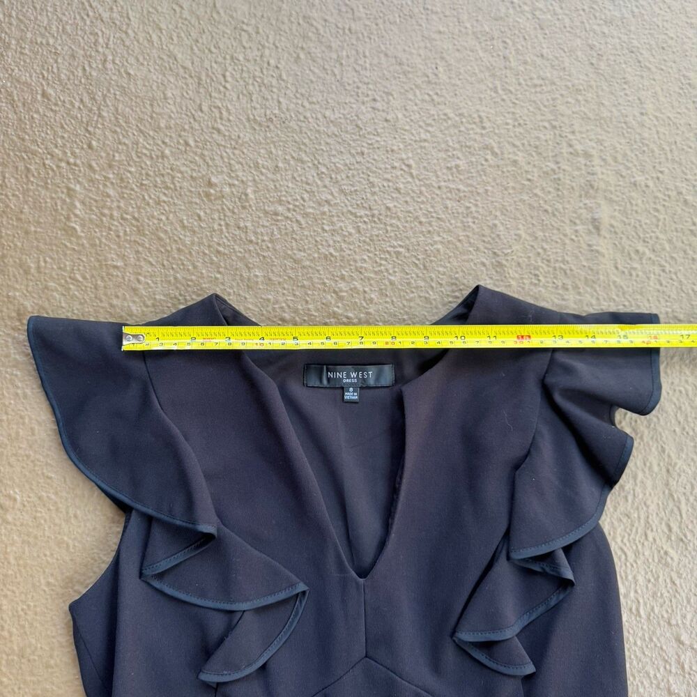 NWT $140 Nine West Ruffle V-Neck Sleeveless Sheath Black Dress Size 8 - Picture 7 of 14